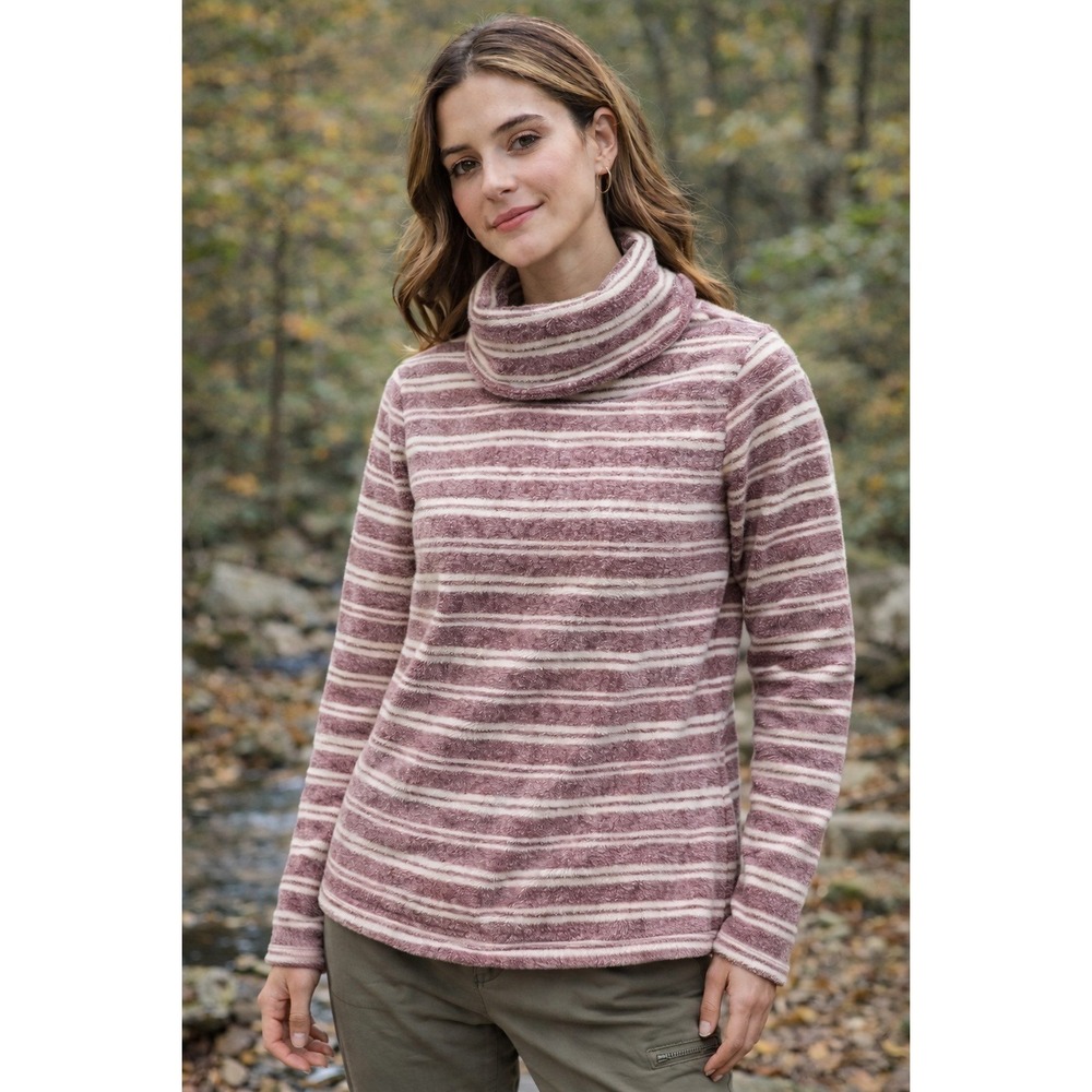 L.L.Bean Striped Fleece Funnel Neck Pullover Granola Girl XS Petite‎